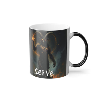 Color Morphing Mug – Baphomet "SERVE" Design Color Changing Mug for Coffee or Tea