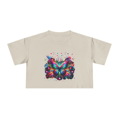 Crop Tee, Rainbow Butterfly with Music Notes, Music Bars, Colorful Light | Murky Creek Creations