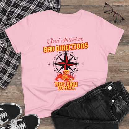 "Good Intentions, Bad Directions" Compass Design Women's Cotton Graphic Tee