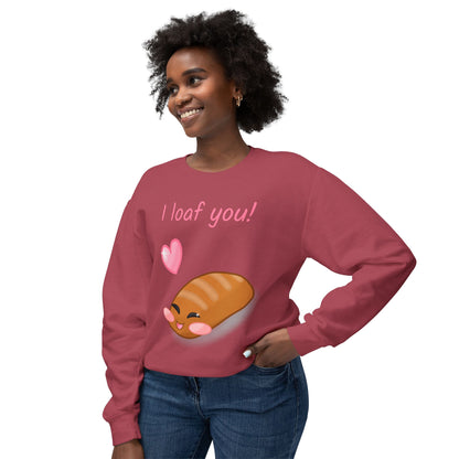 "I Loaf You" Funny Bread Design Crewneck Sweatshirt