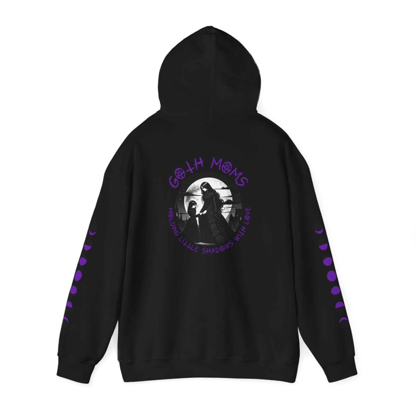 "Goth Moms Molding Little Shadows with Love" Gothic Motherhood Moon Phase Hoodie