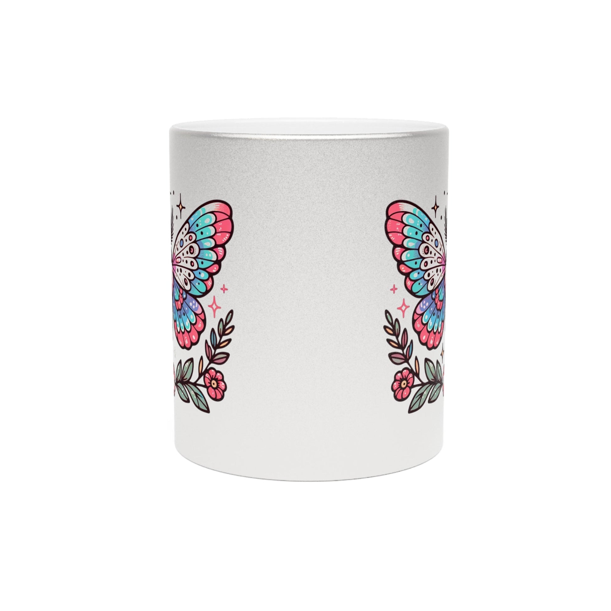 Metallic Silver or Gold Mug - Moth & Floral Design | Unique & Elegant | Fast & Free Shipping | Murky Creek Creations