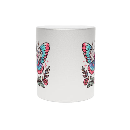 Metallic Silver or Gold Mug - Moth & Floral Design | Unique & Elegant | Fast & Free Shipping | Murky Creek Creations