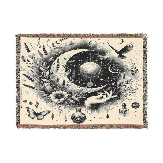 Celestial Witch Mystical Moon and Gothic Home Accent Woven Blanket