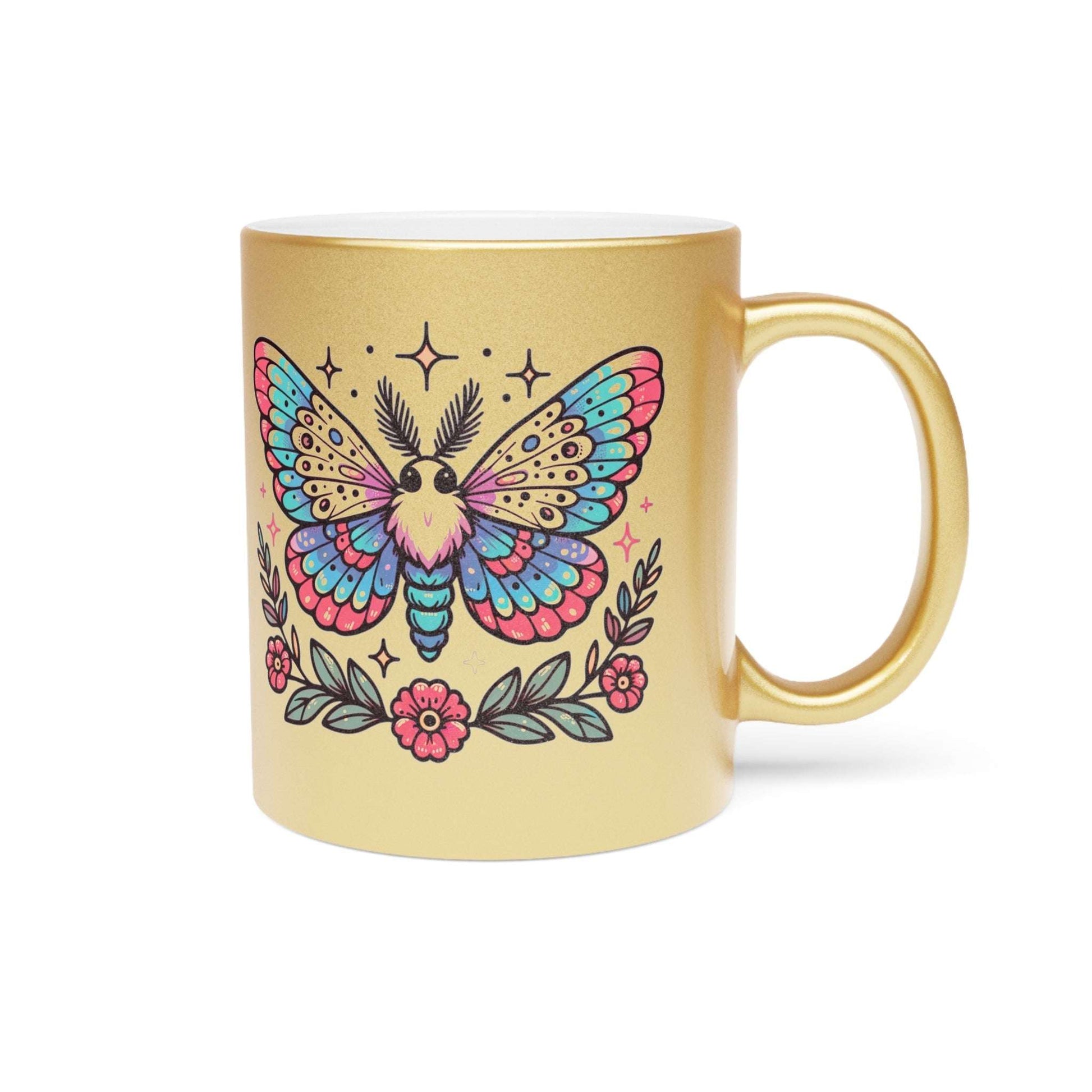 Metallic Silver or Gold Mug - Moth & Floral Design | Unique & Elegant | Fast & Free Shipping | Murky Creek Creations