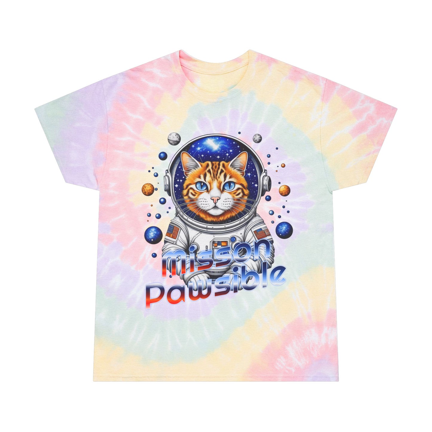 "Mission Pawsible" Cat Astronaut Tie-Dyed T-Shirt