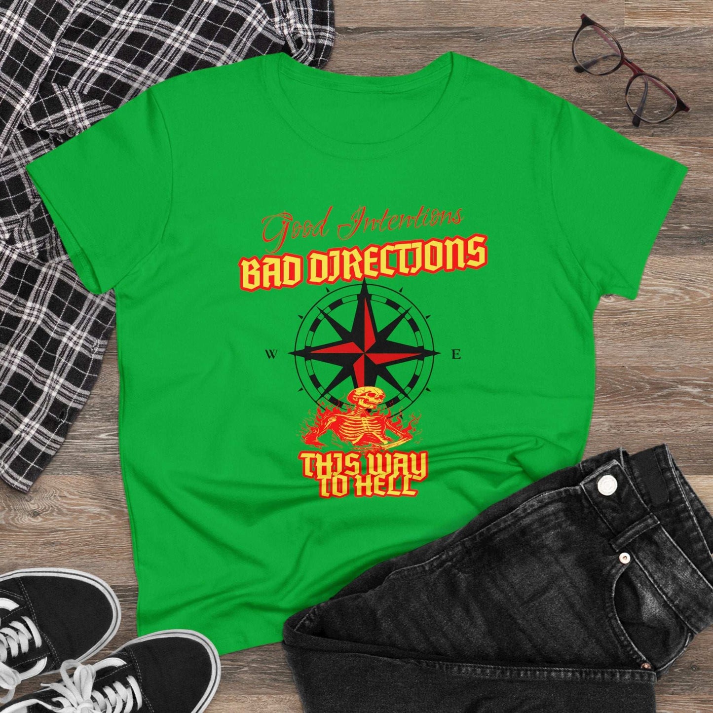 "Good Intentions, Bad Directions" Compass Design Women's Cotton Graphic Tee