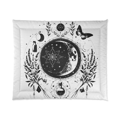 Mystic Moon Celestial Witch Bedding for Modern Witches White Comforter