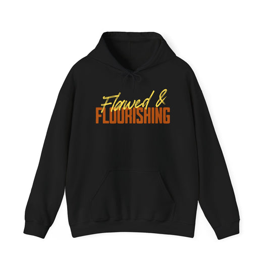 "Flawed & Flourishing" Tattooed Woman In Front Of Sunflower Hoodie