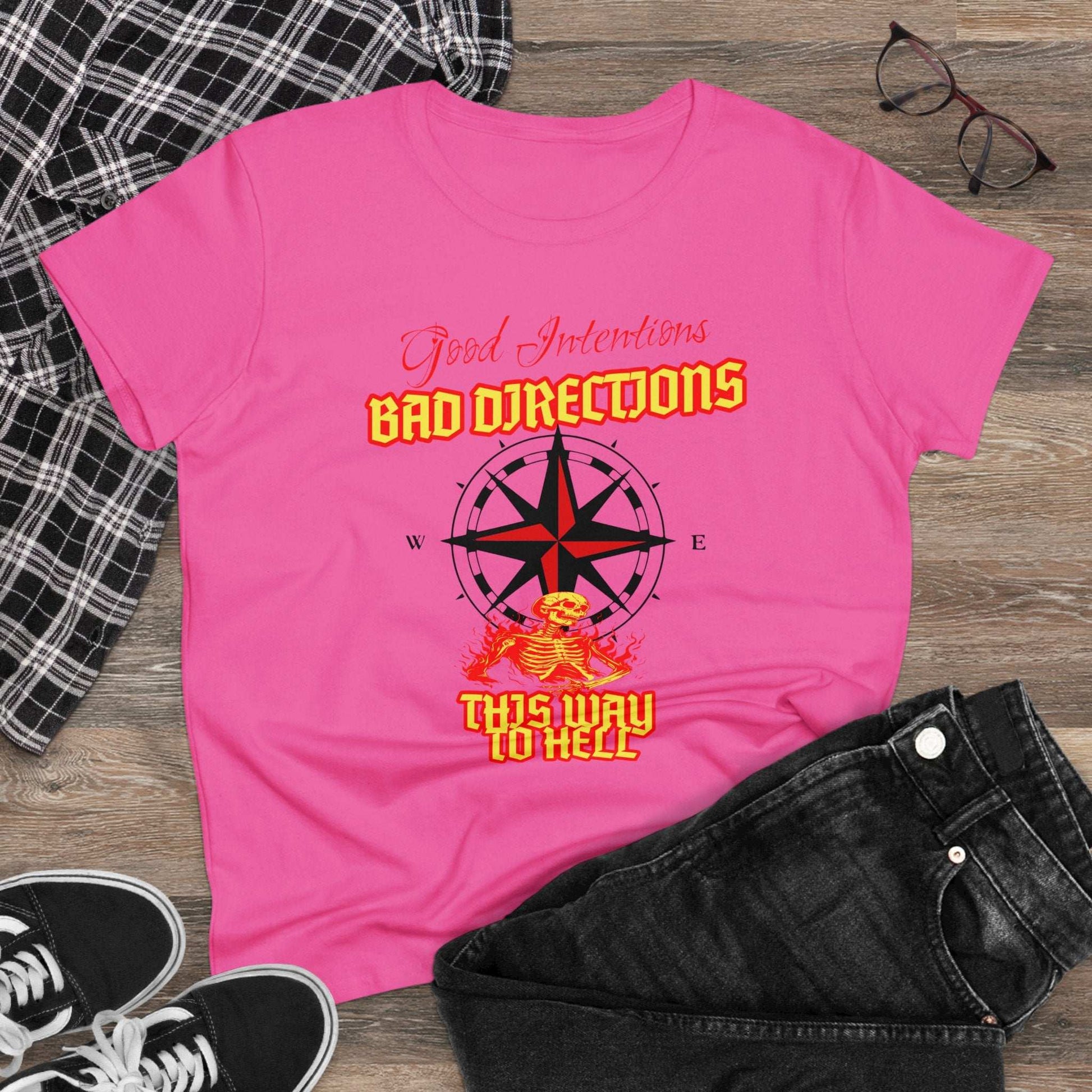 "Good Intentions, Bad Directions" Compass Design Women's Cotton Graphic Tee