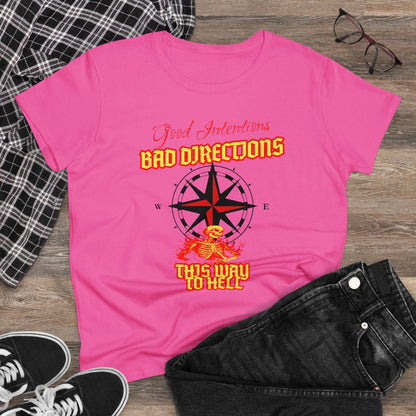 "Good Intentions, Bad Directions" Compass Design Women's Cotton Graphic Tee