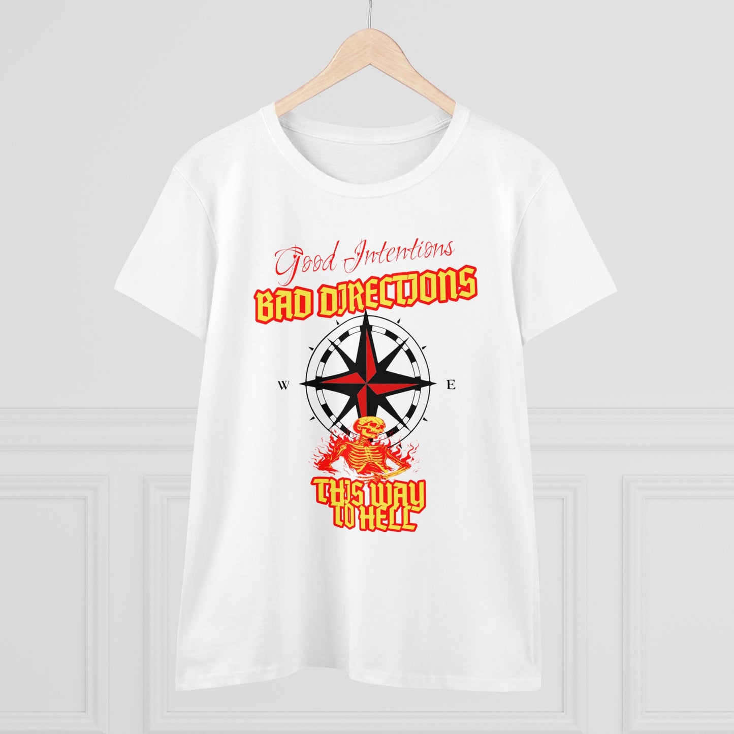 "Good Intentions, Bad Directions" Compass Design Women's Cotton Graphic Tee