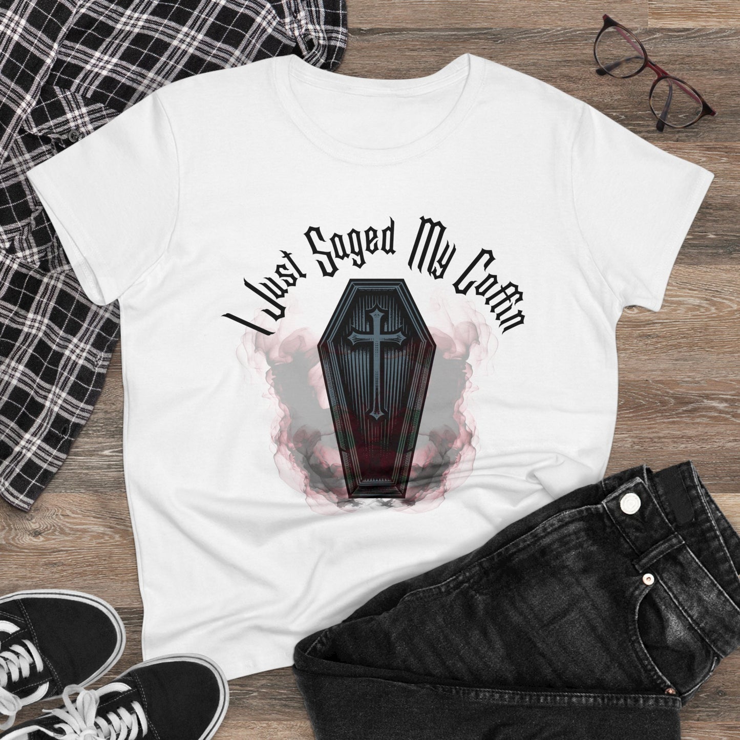 I Just Saged My Coffin" Women's Tee – Mystical & Darkly Playful Design