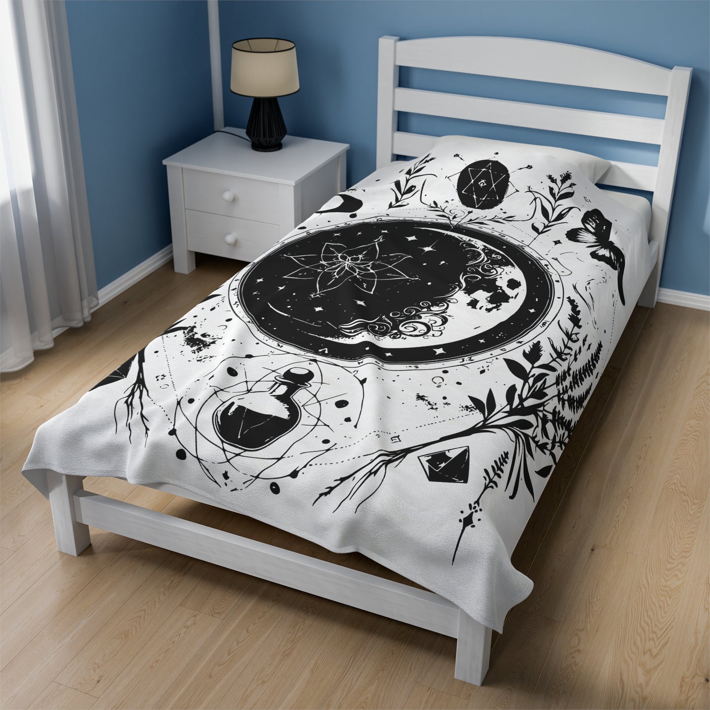 Mystic Moon Celestial Witch Bedding for Modern Witches Velveteen Plush Blanket