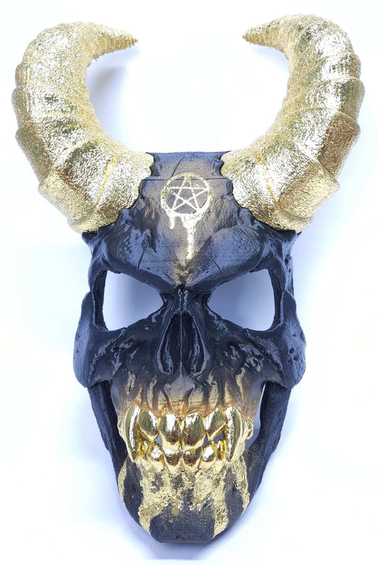 Gold Hoarder Demon Mask – Golden Horns, Teeth, Gold Blood & Adjustable Fit for Cosplay & Halloween