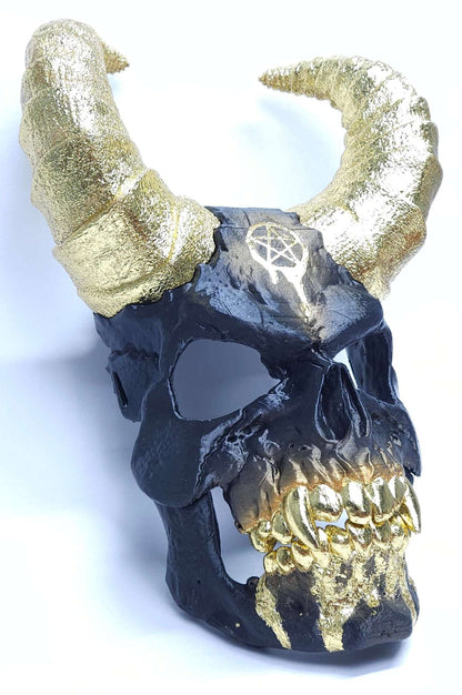 Gold Hoarder Demon Mask – Golden Horns, Teeth, Gold Blood & Adjustable Fit for Cosplay & Halloween