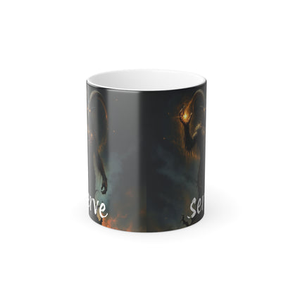 Color Morphing Mug – Baphomet "SERVE" Design Color Changing Mug for Coffee or Tea