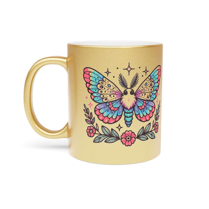 Metallic Silver or Gold Mug - Moth & Floral Design | Unique & Elegant | Fast & Free Shipping | Murky Creek Creations