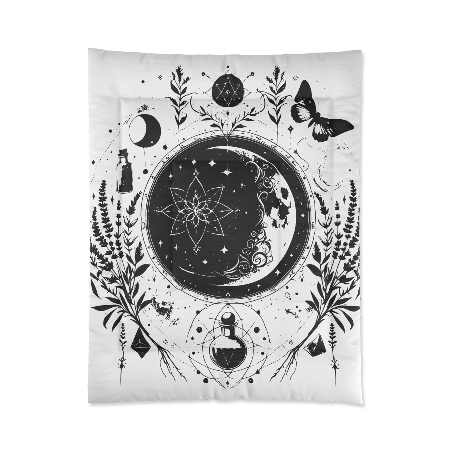 Mystic Moon Celestial Witch Bedding for Modern Witches White Comforter