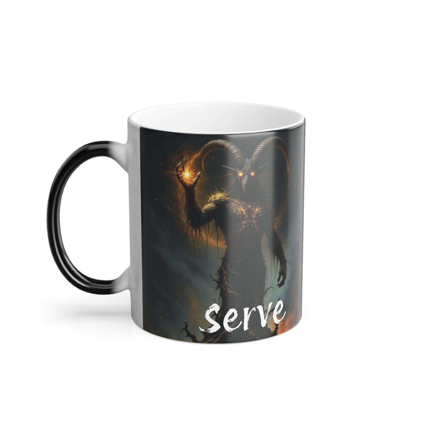 Color Morphing Mug – Baphomet "SERVE" Design Color Changing Mug for Coffee or Tea