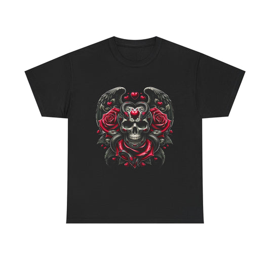 Winged Skull With Hearts And Serpents Tee Shirt