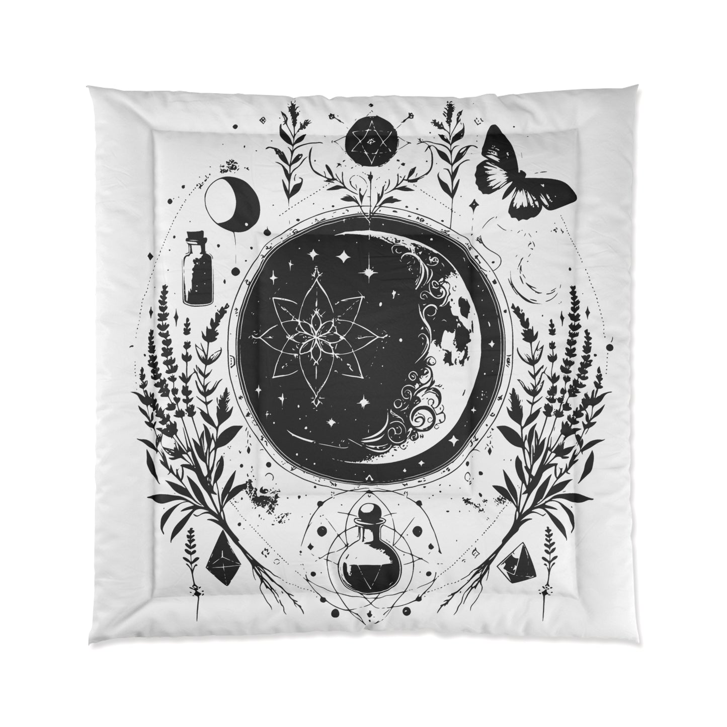 Mystic Moon Celestial Witch Bedding for Modern Witches White Comforter