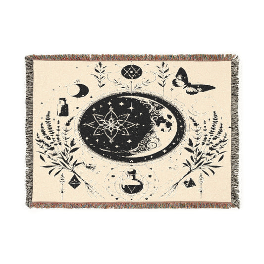 Mystic Moon Celestial Witch Bedding for Modern Witches Woven Blanket