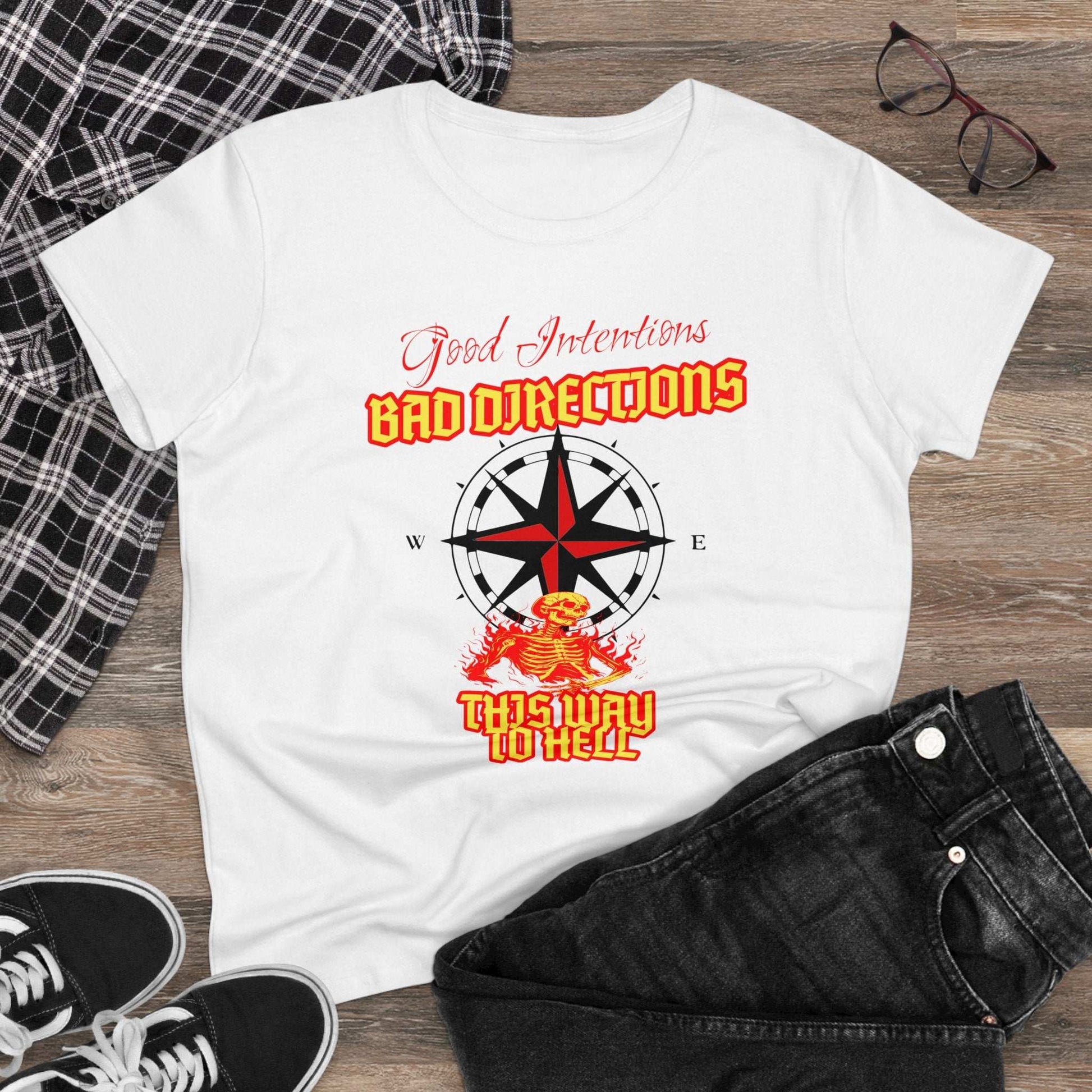 "Good Intentions, Bad Directions" Compass Design Women's Cotton Graphic Tee