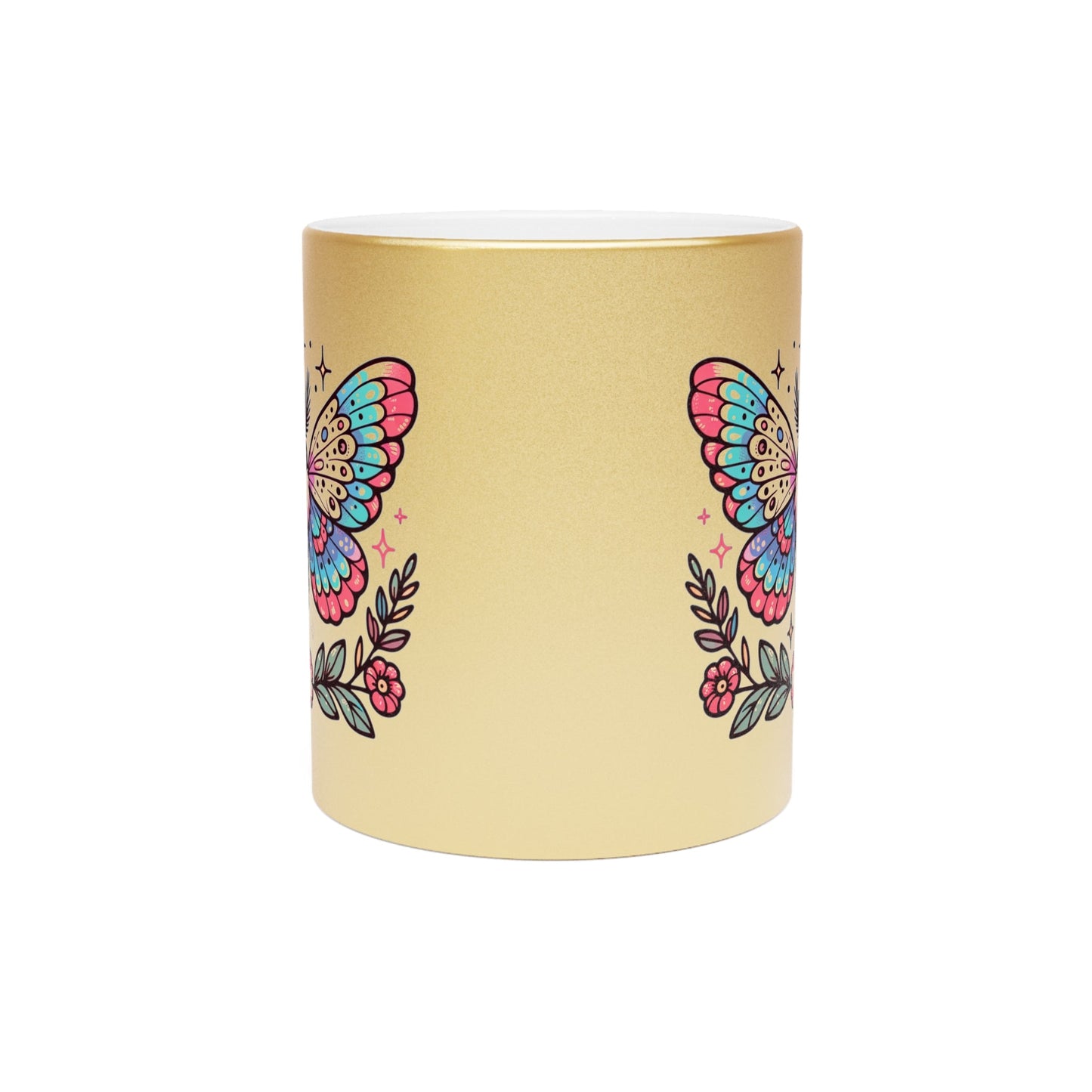 Metallic Silver or Gold Mug - Moth & Floral Design | Unique & Elegant | Fast & Free Shipping | Murky Creek Creations