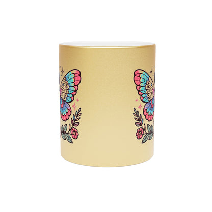 Metallic Silver or Gold Mug - Moth & Floral Design | Unique & Elegant | Fast & Free Shipping | Murky Creek Creations