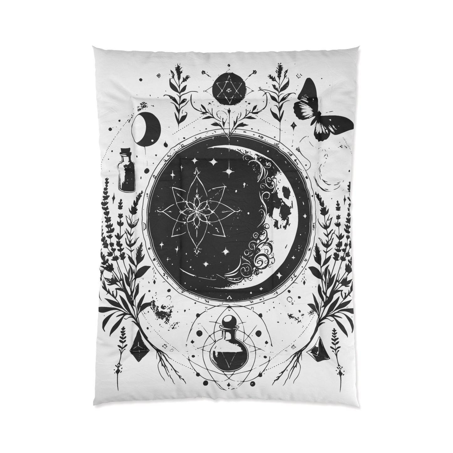 Mystic Moon Celestial Witch Bedding for Modern Witches White Comforter