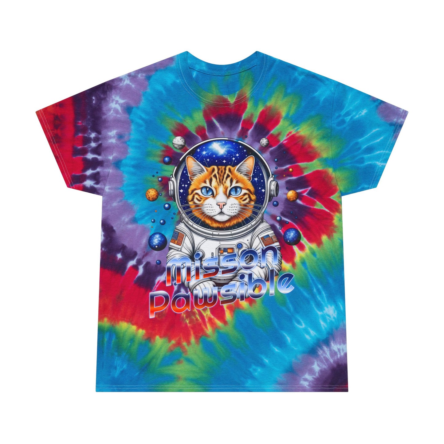 "Mission Pawsible" Cat Astronaut Tie-Dyed T-Shirt