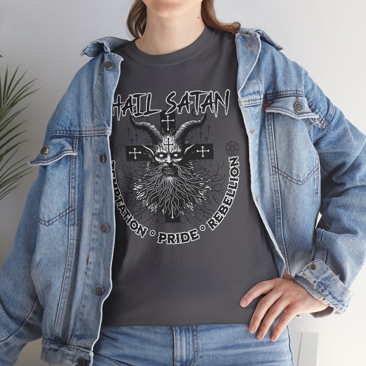 Hail Satan Graphic Tee – Rebellion, Temptation & Pride Cotton T-Shirt