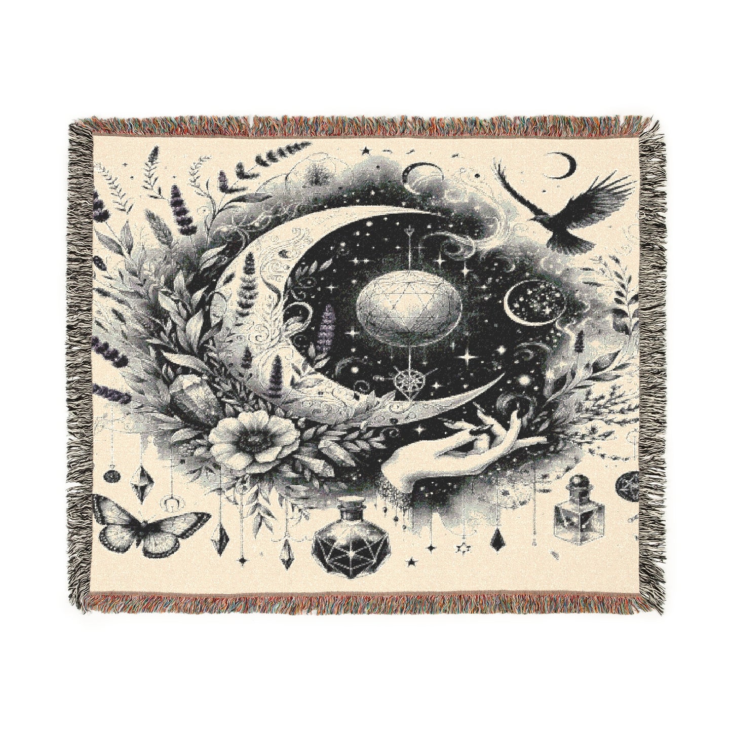 Celestial Witch Mystical Moon and Gothic Home Accent Woven Blanket